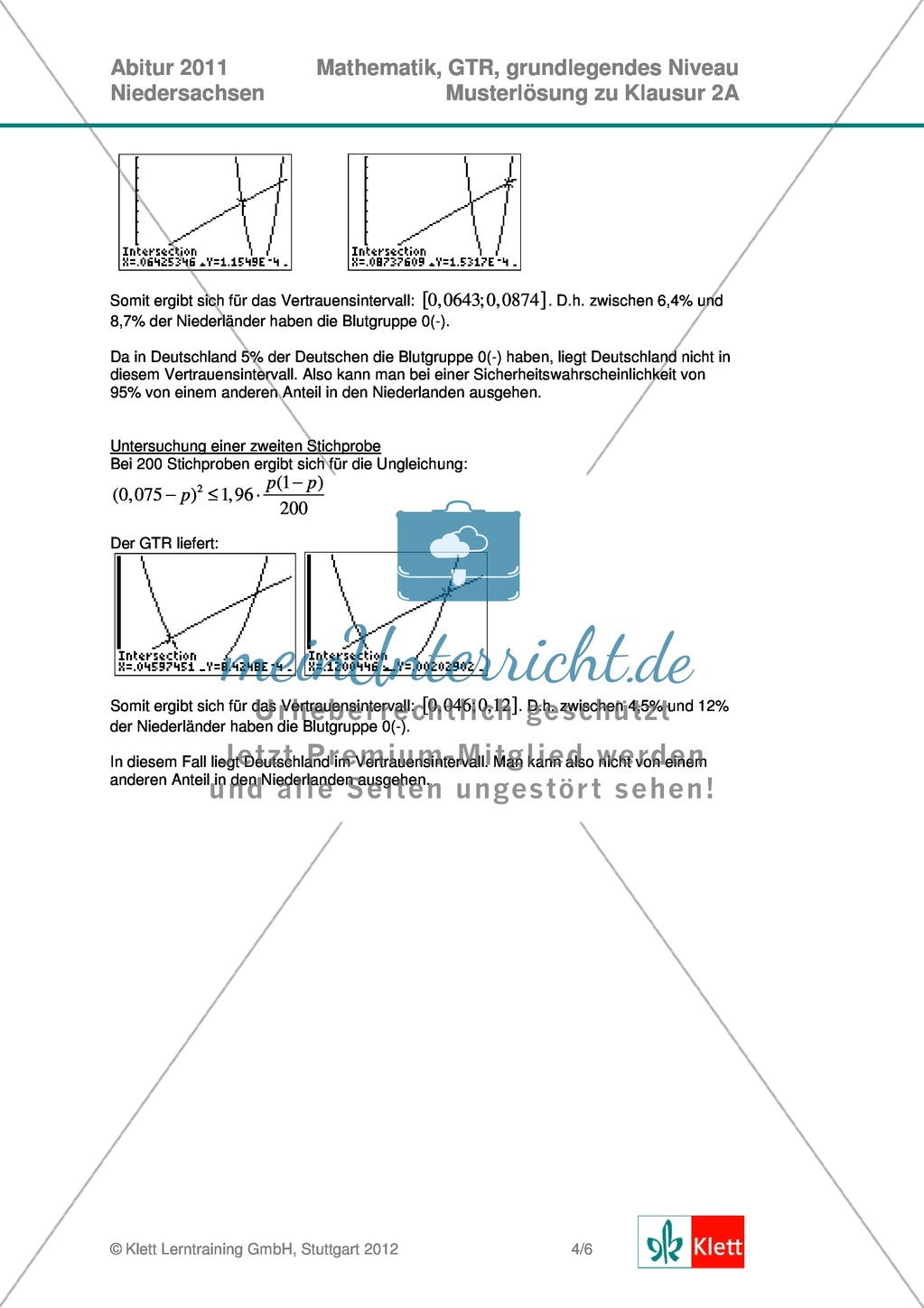 Abituraufgaben Niedersachsen 2011 - Mathematikaufgaben (2A) und deren Musterlösungen zu den Themen Stochastik und Analytische Geometrie auf grundlegendem Niveau. Preview 6