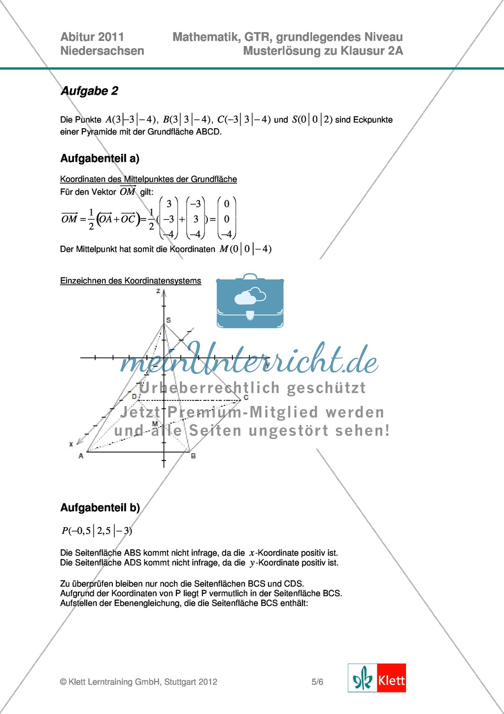 Abituraufgaben Niedersachsen 2011 - Mathematikaufgaben (2A) und deren Musterlösungen zu den Themen Stochastik und Analytische Geometrie auf grundlegendem Niveau. Preview 7