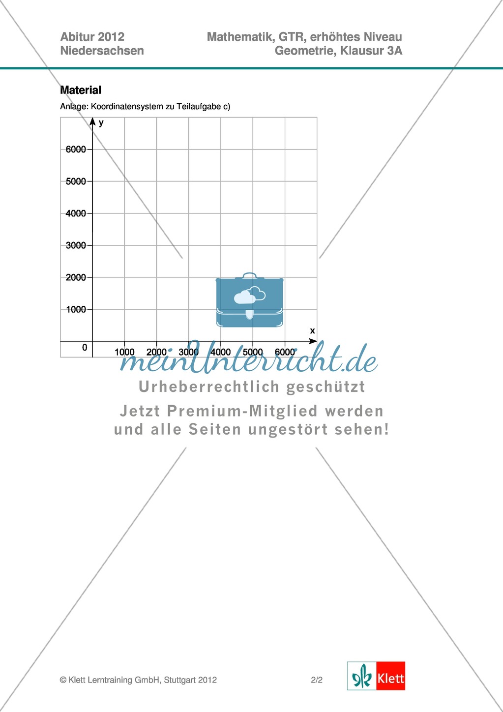 Abituraufgaben Niedersachsen 2012 - Mathematikaufgaben (3A) und deren Musterlösungen zum Thema Geometrie auf erhöhtem Niveau Preview 2