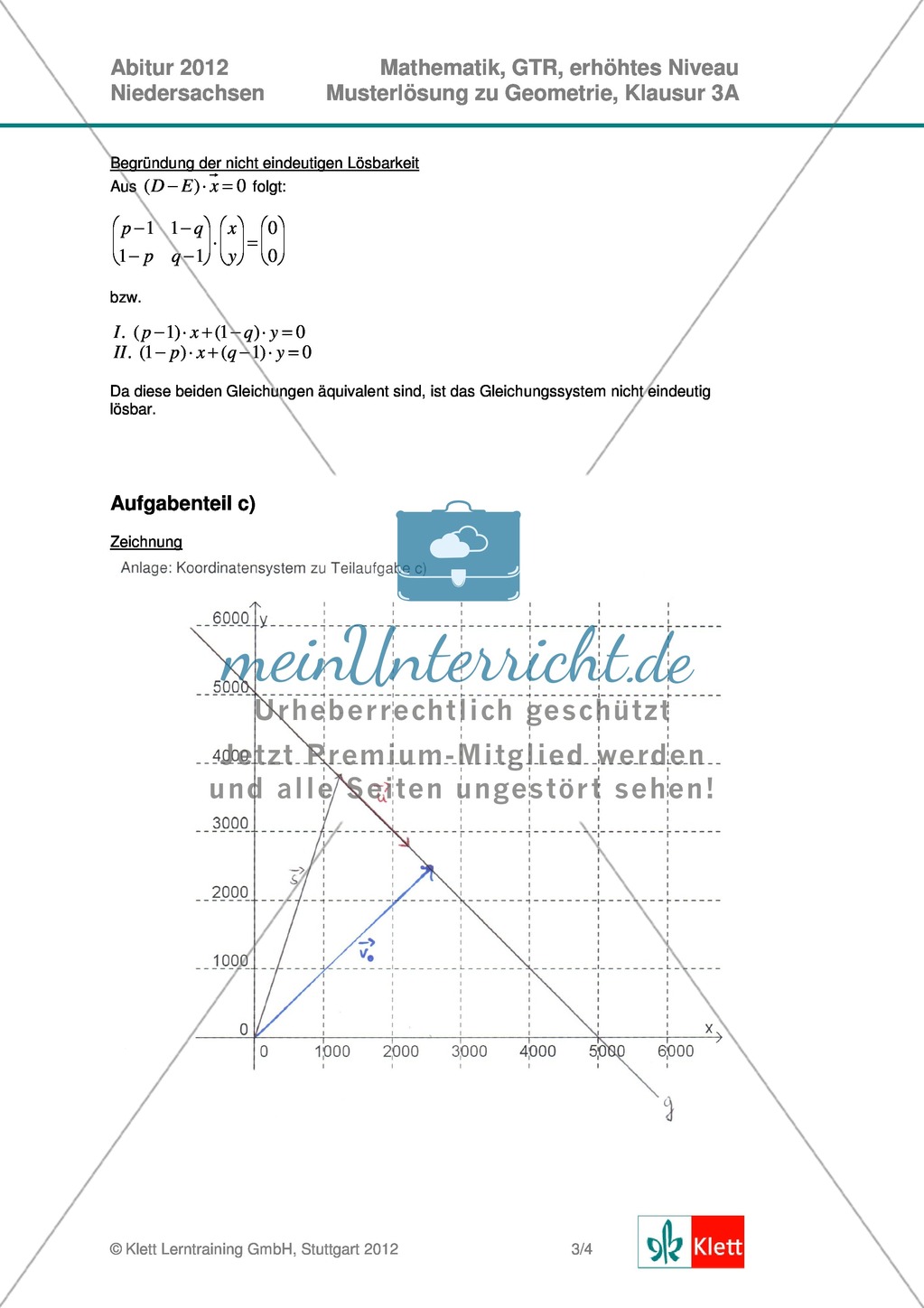 Abituraufgaben Niedersachsen 2012 - Mathematikaufgaben (3A) und deren Musterlösungen zum Thema Geometrie auf erhöhtem Niveau Preview 5