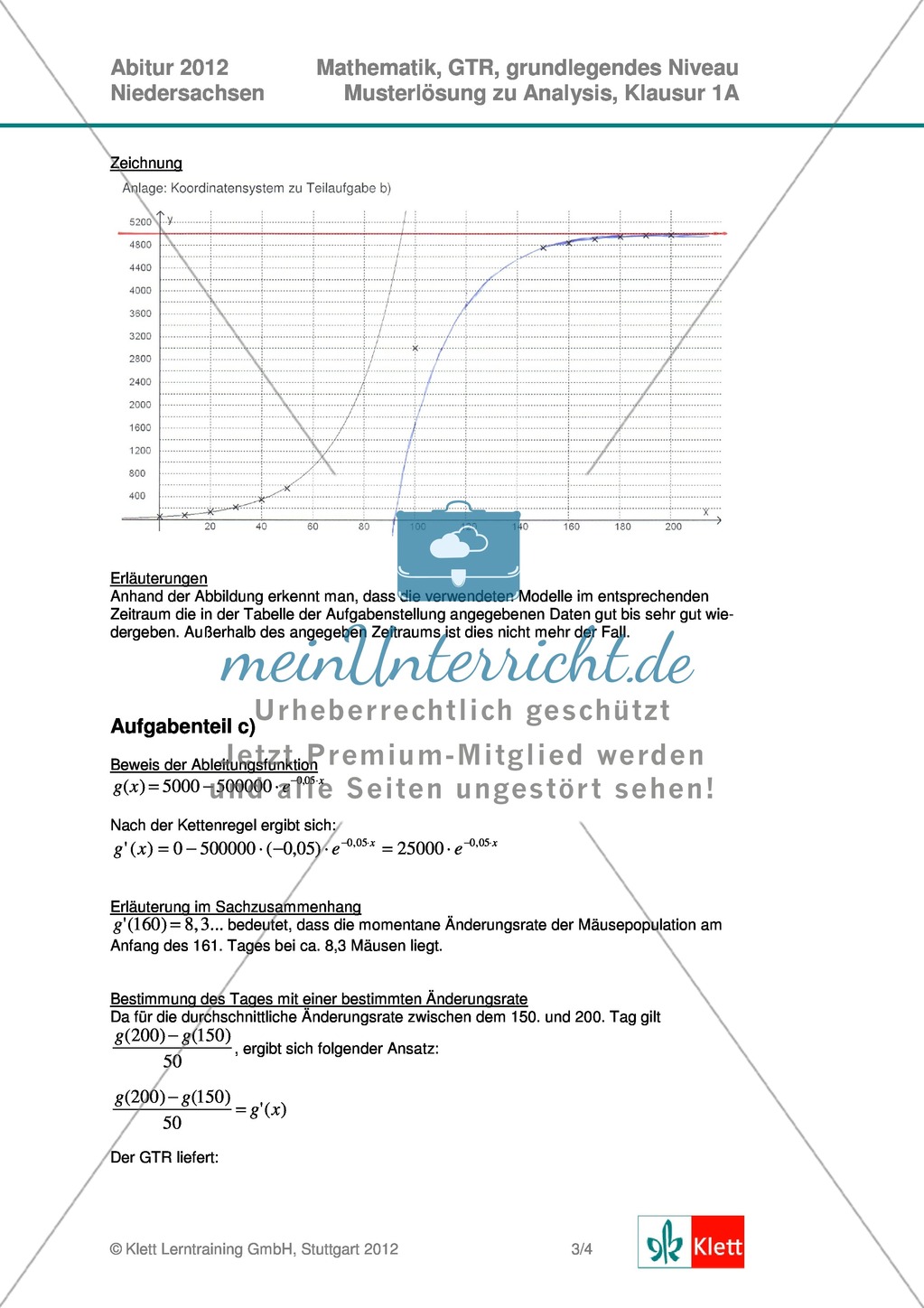 Abituraufgaben Niedersachsen 2012 - Mathematikaufgaben (1A) und deren Musterlösungen zum Thema Analysis auf grundlegendem Niveau Preview 5