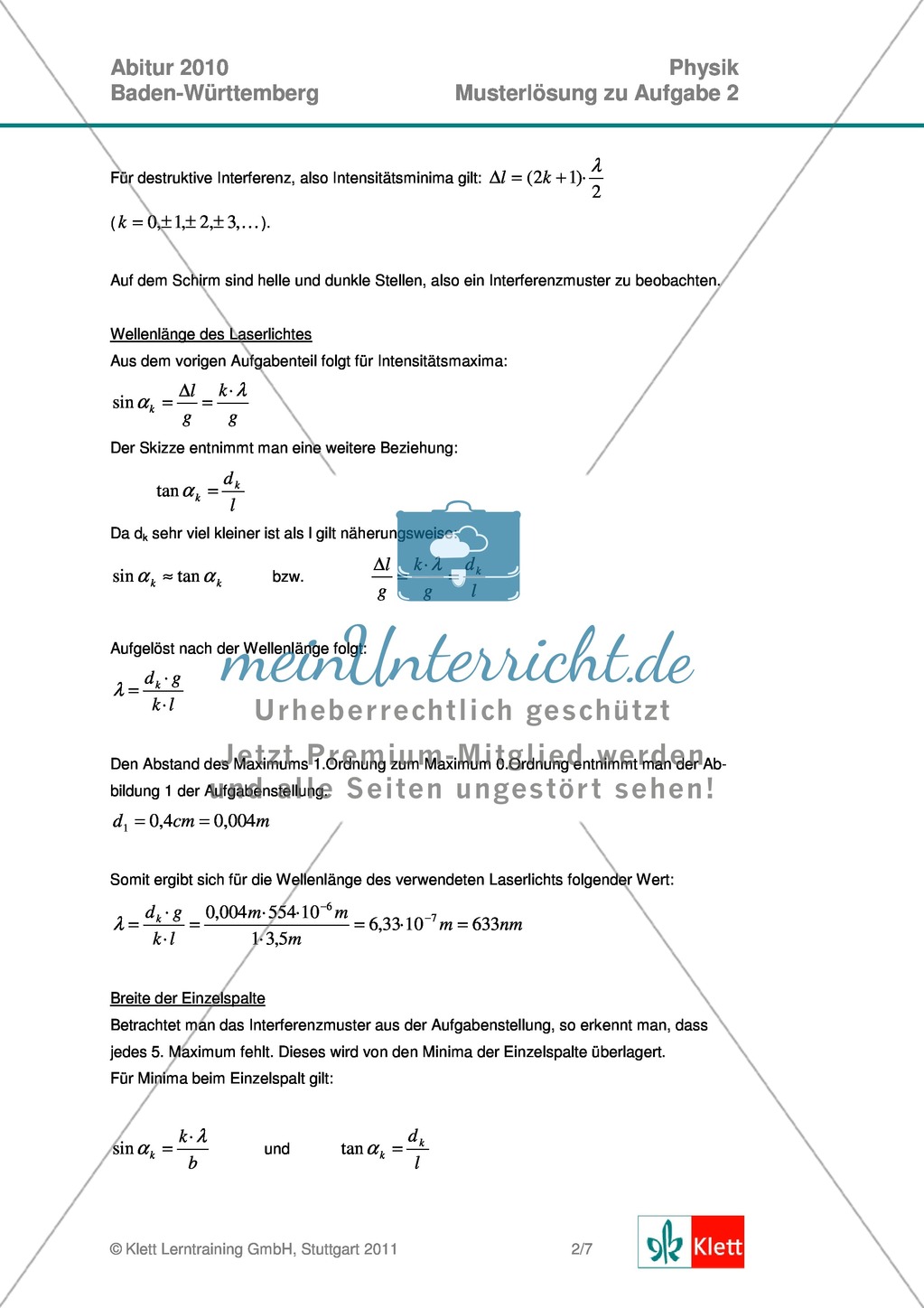 Abituraufgaben Baden-Württemberg 2010 Klausur II: Licht + Musterlösungen für die einzelnen Aufgabenteile Preview 4