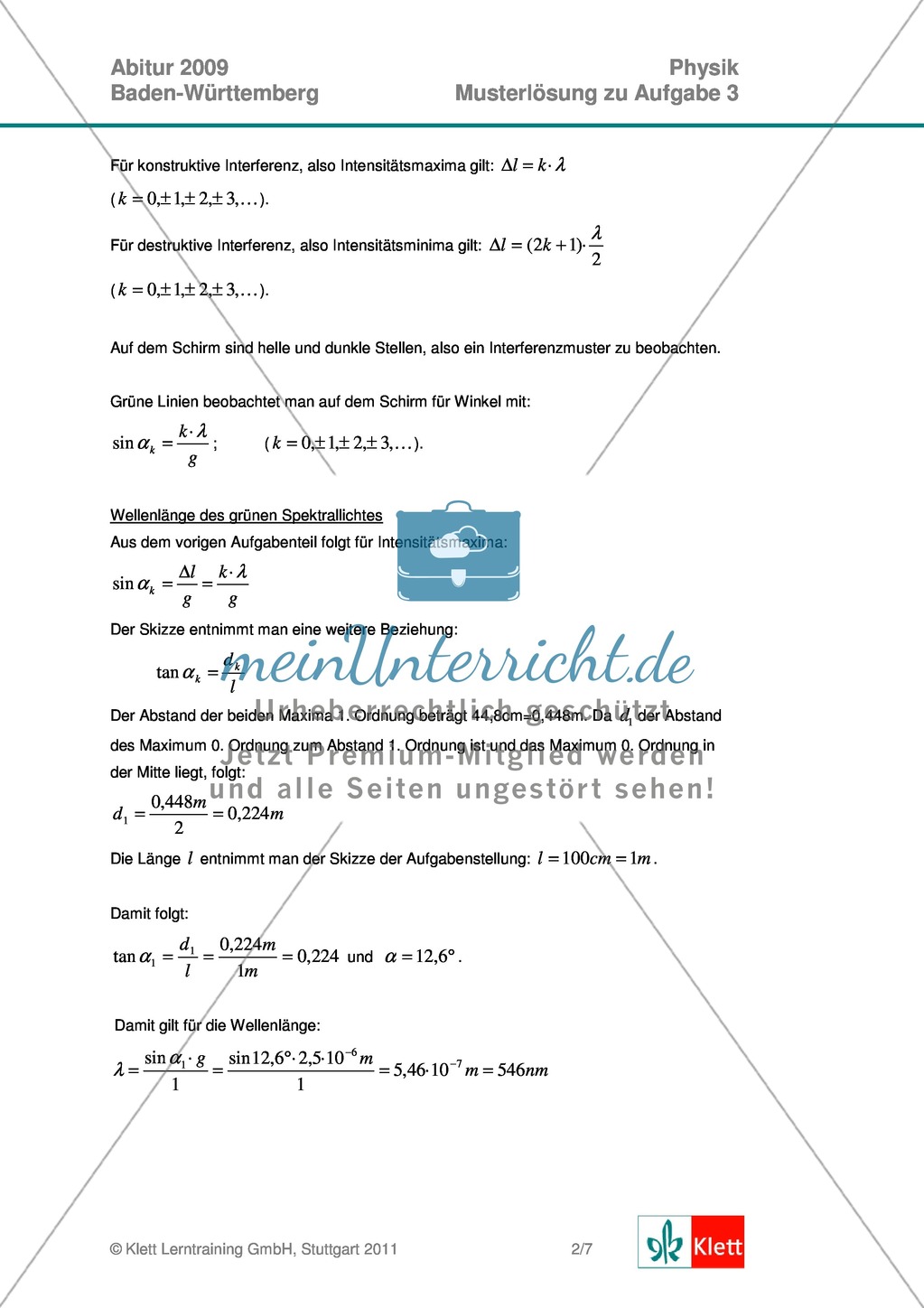 Abituraufgaben Baden-Württemberg 2009 Klausur III: Licht + Musterlösungen zu allen Aufgabenteilen Preview 4
