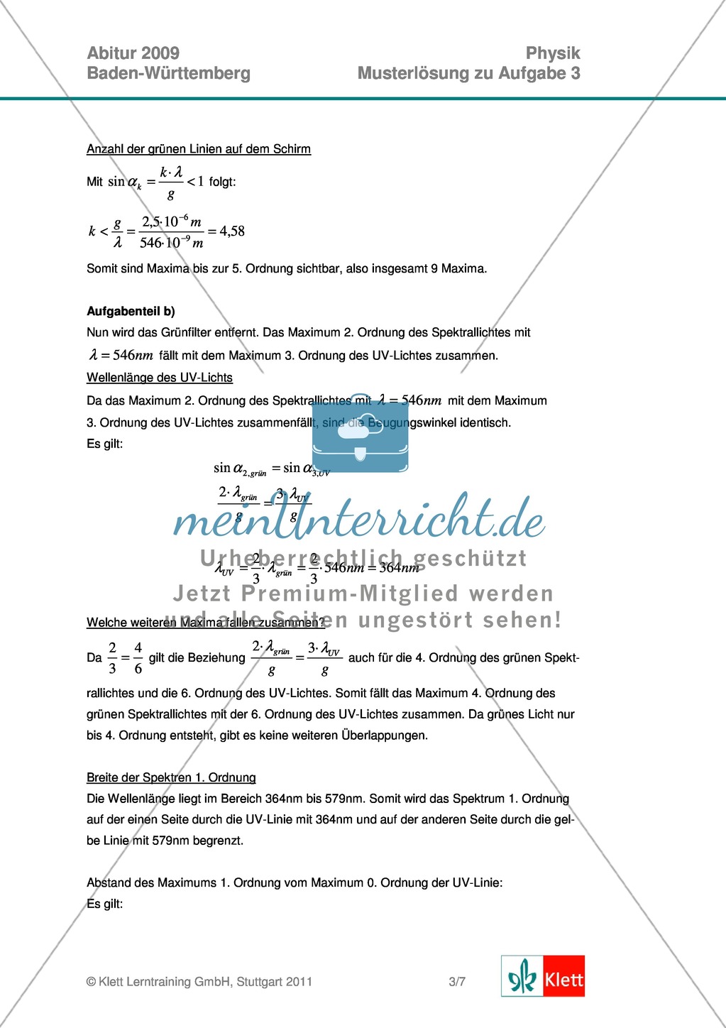 Abituraufgaben Baden-Württemberg 2009 Klausur III: Licht + Musterlösungen zu allen Aufgabenteilen Preview 5