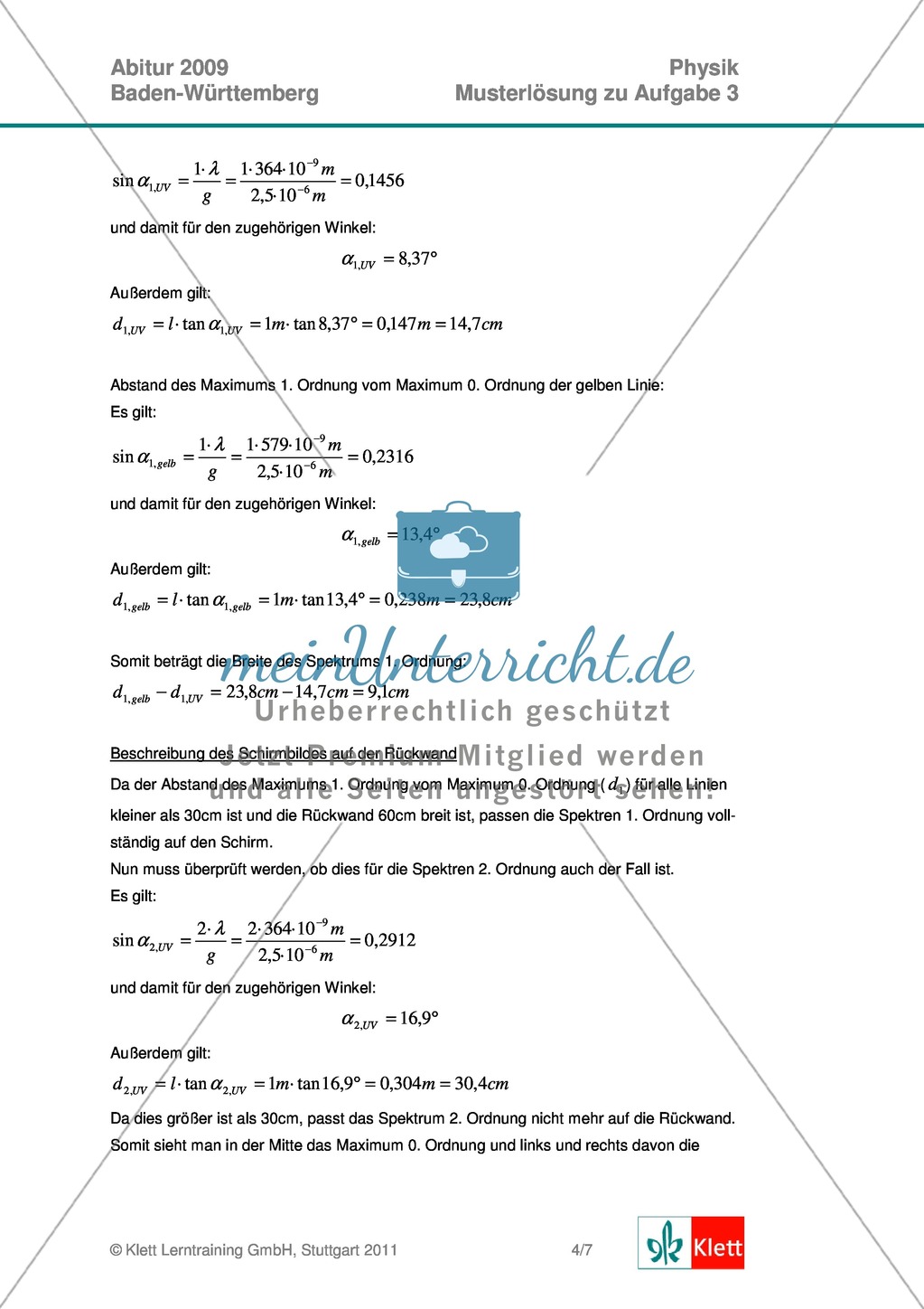 Abituraufgaben Baden-Württemberg 2009 Klausur III: Licht + Musterlösungen zu allen Aufgabenteilen Preview 6