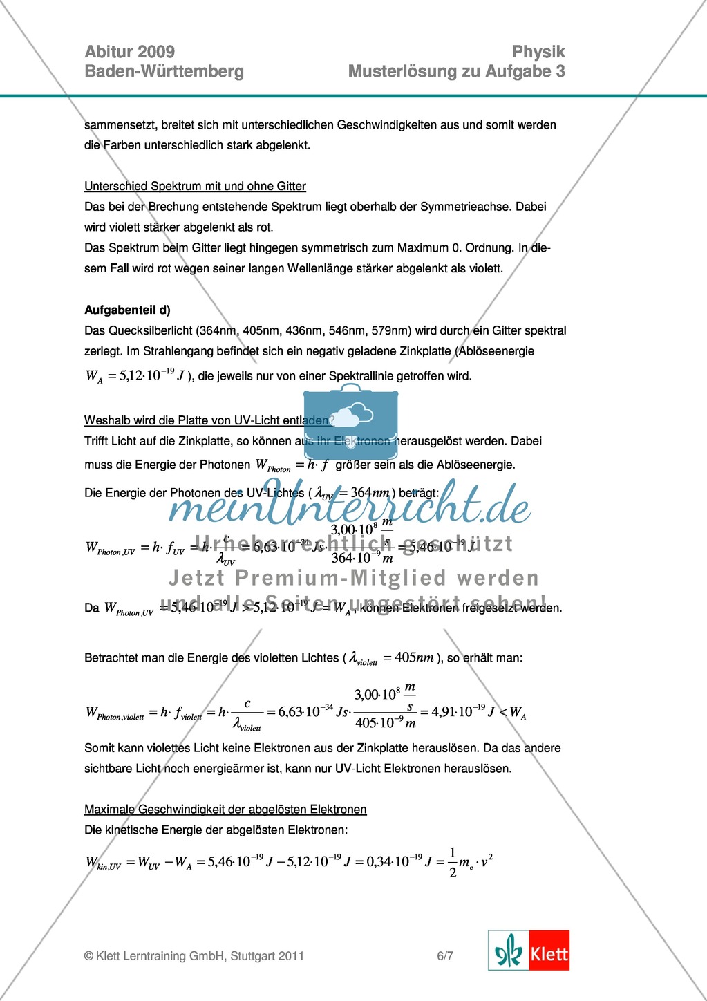 Abituraufgaben Baden-Württemberg 2009 Klausur III: Licht + Musterlösungen zu allen Aufgabenteilen Preview 8