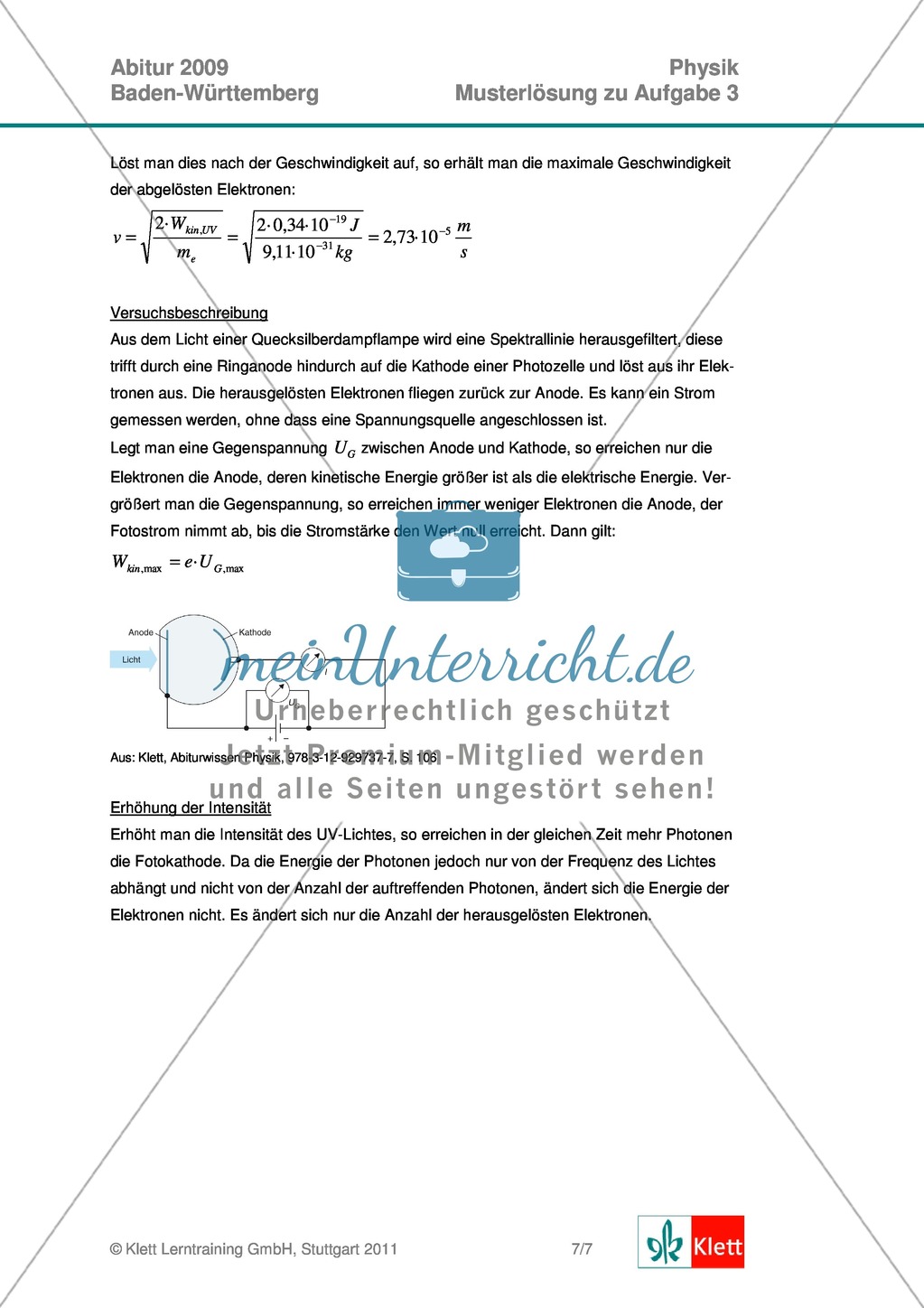 Abituraufgaben Baden-Württemberg 2009 Klausur III: Licht + Musterlösungen zu allen Aufgabenteilen Preview 9