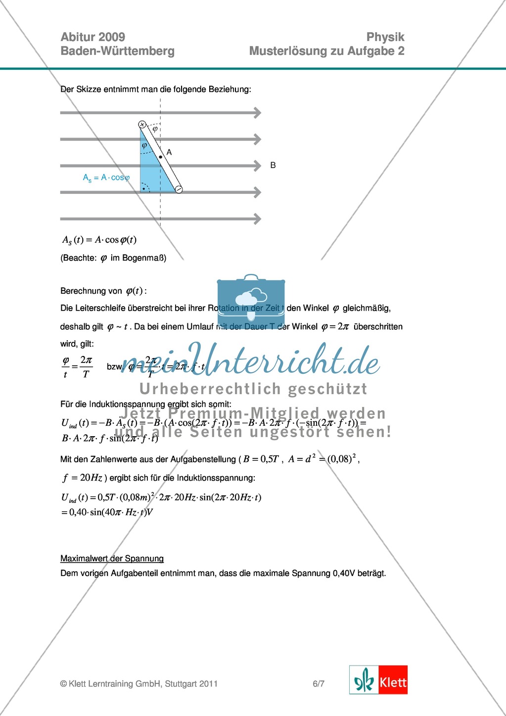 Abituraufgaben Baden-Württemberg 2009 Klausur II: Magnetismus + Musterlösungen zu den einzelnen Aufgabenteilen Preview 8
