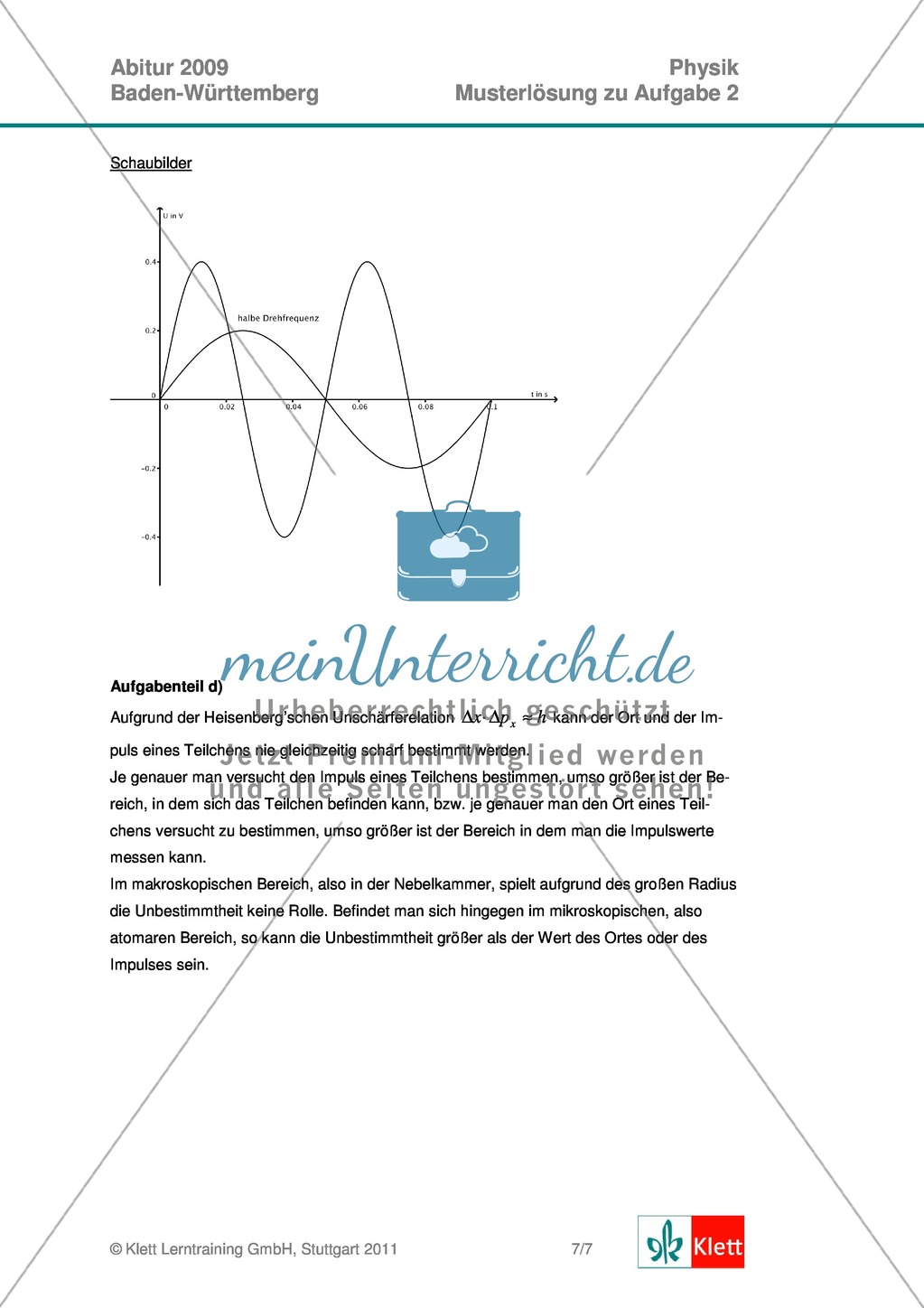 Abituraufgaben Baden-Württemberg 2009 Klausur II: Magnetismus + Musterlösungen zu den einzelnen Aufgabenteilen Preview 9
