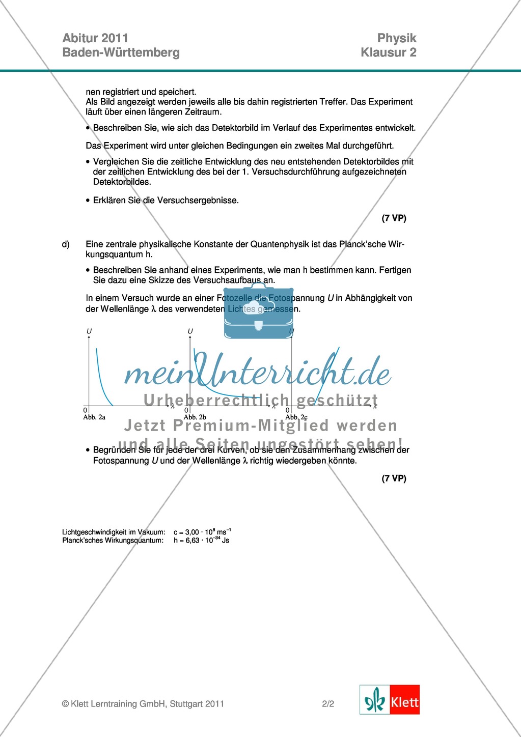 Abuturaufgaben Baden-Württemberg 2011 Klausur II: Licht + Lösungen zu den einzelnen Aufgabenteilen Preview 2