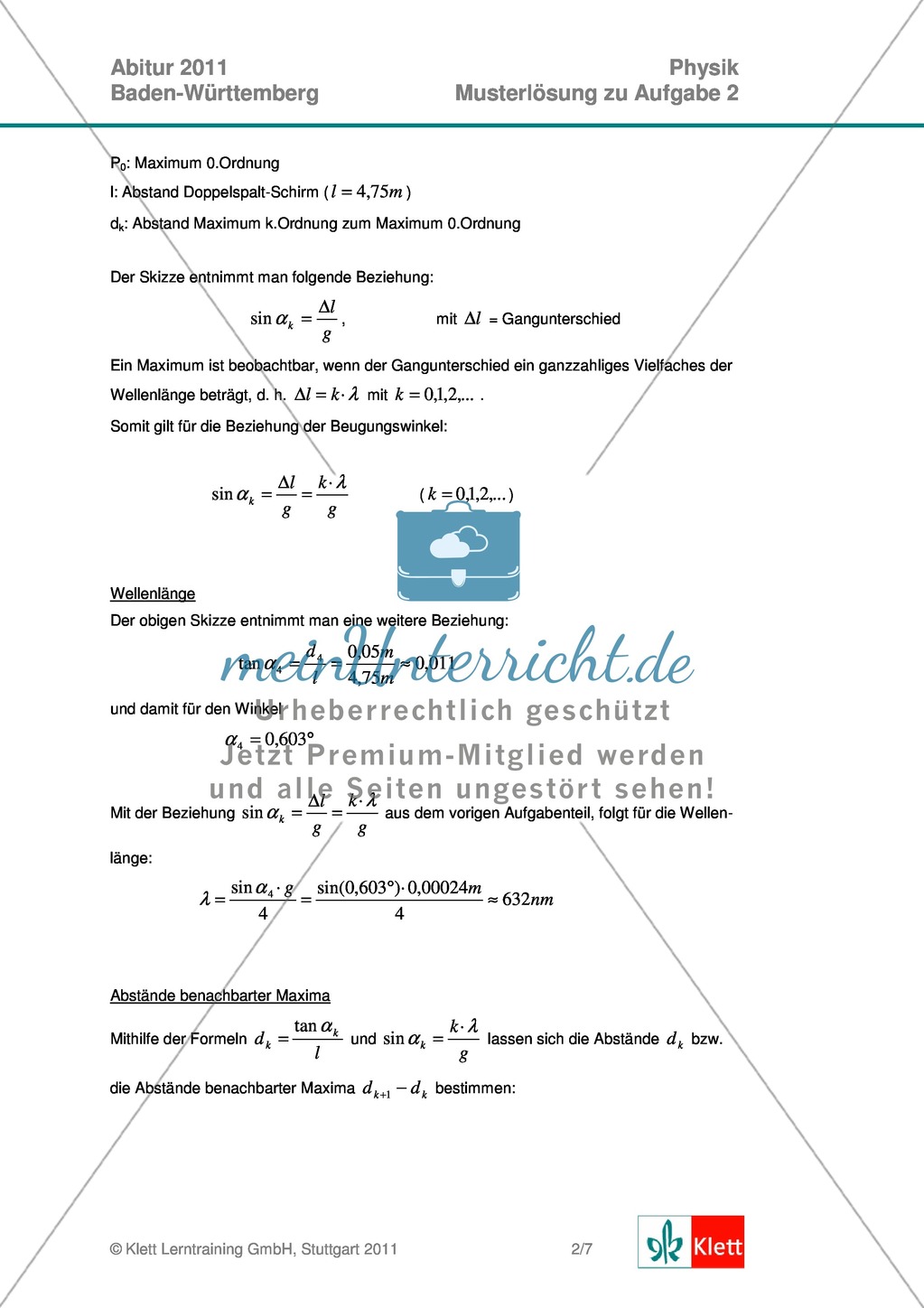 Abuturaufgaben Baden-Württemberg 2011 Klausur II: Licht + Lösungen zu den einzelnen Aufgabenteilen Preview 4