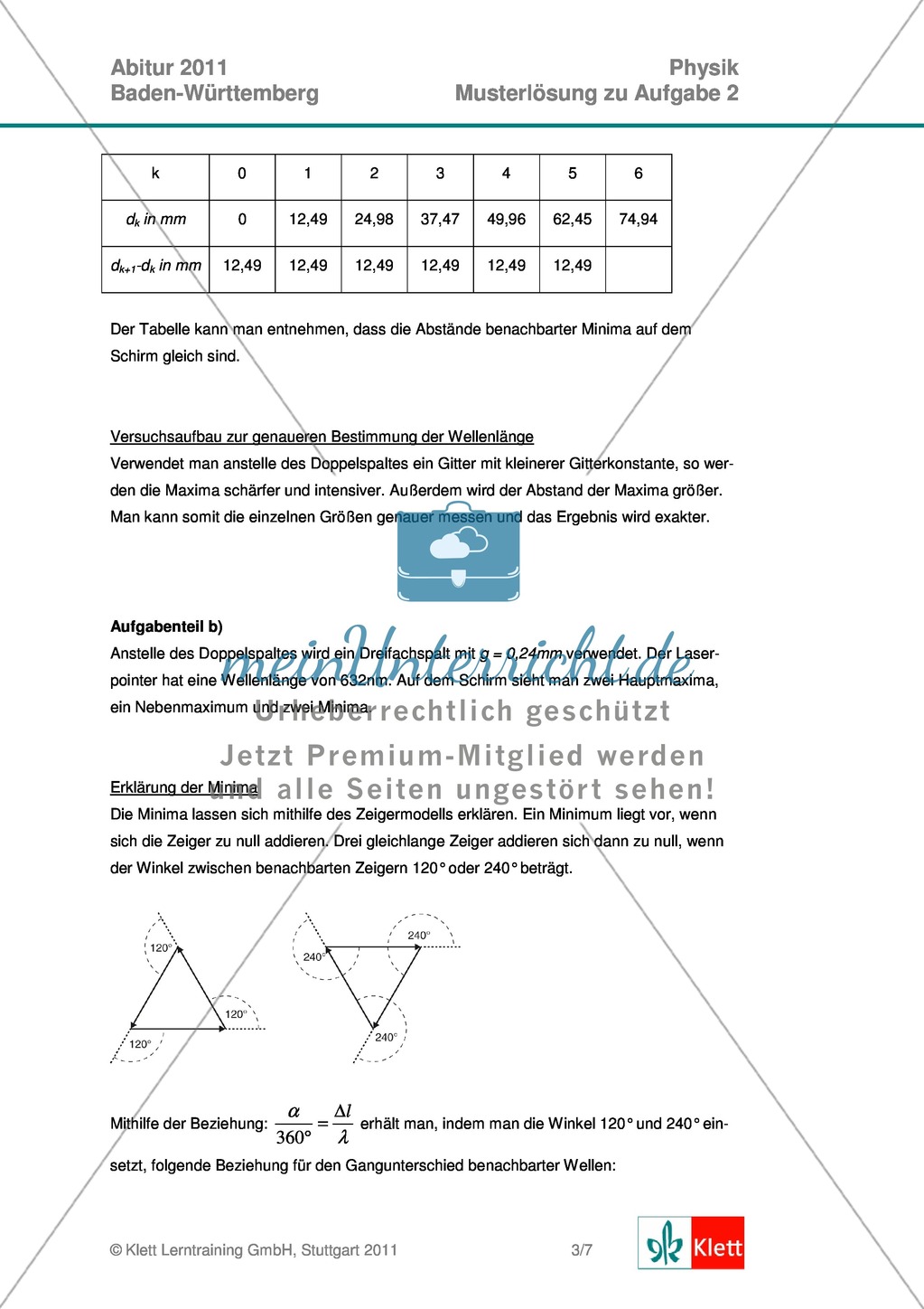 Abuturaufgaben Baden-Württemberg 2011 Klausur II: Licht + Lösungen zu den einzelnen Aufgabenteilen Preview 5