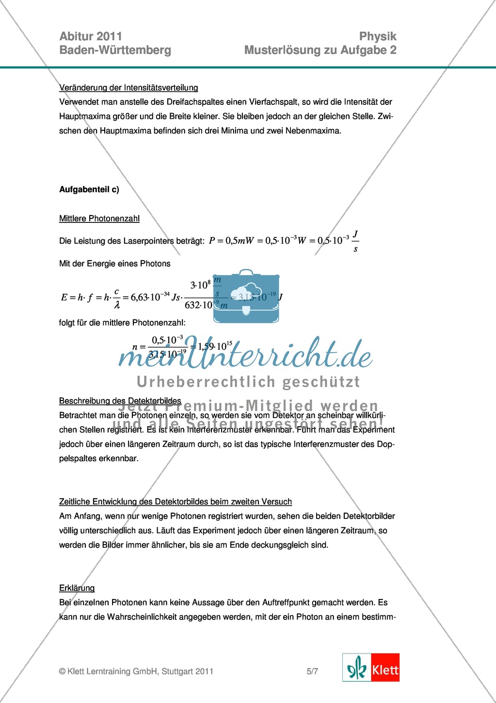 Abuturaufgaben Baden-Württemberg 2011 Klausur II: Licht + Lösungen zu den einzelnen Aufgabenteilen Preview 7