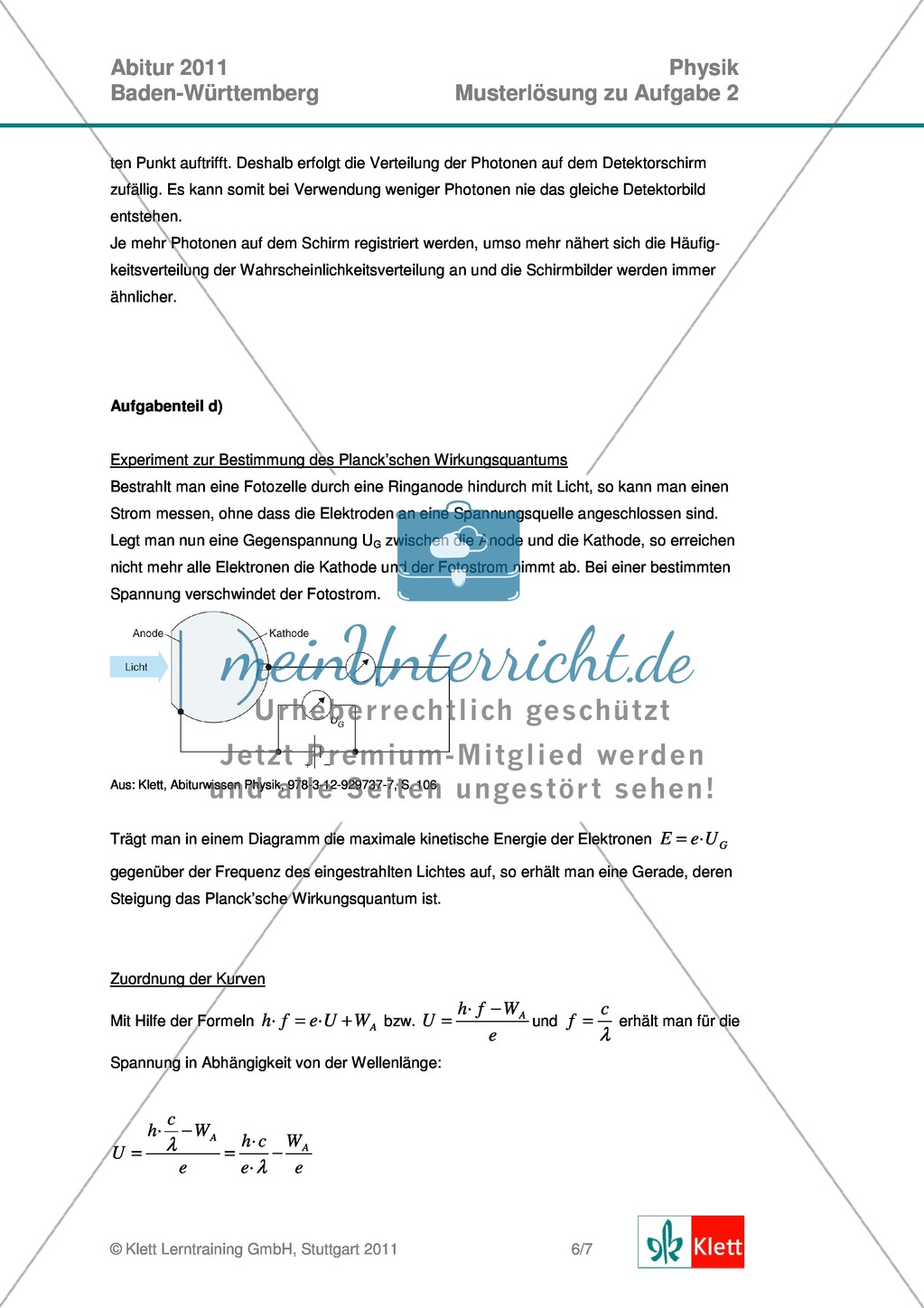 Abuturaufgaben Baden-Württemberg 2011 Klausur II: Licht + Lösungen zu den einzelnen Aufgabenteilen Preview 8