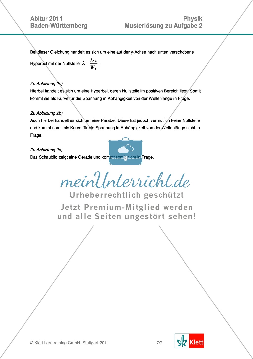 Abuturaufgaben Baden-Württemberg 2011 Klausur II: Licht + Lösungen zu den einzelnen Aufgabenteilen Preview 9