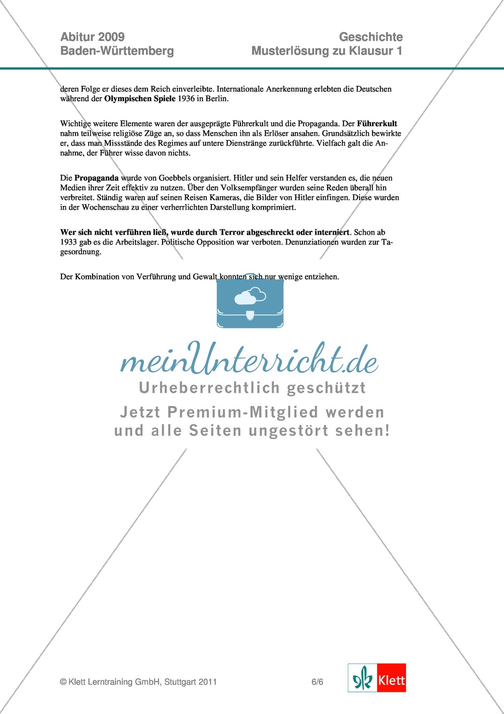 Abituraufgaben Baden-Württemberg 2009: Nationalsozialismus-Quelleninterpretation, Darstellung und Erörterung zu den Entwicklungslinien vom Kaiserreich zum Nationalsozialismus, der Rolle der SPD und dem Machtgewinn Hitlers. Mit Quellen und Musterlösungen. Preview 10