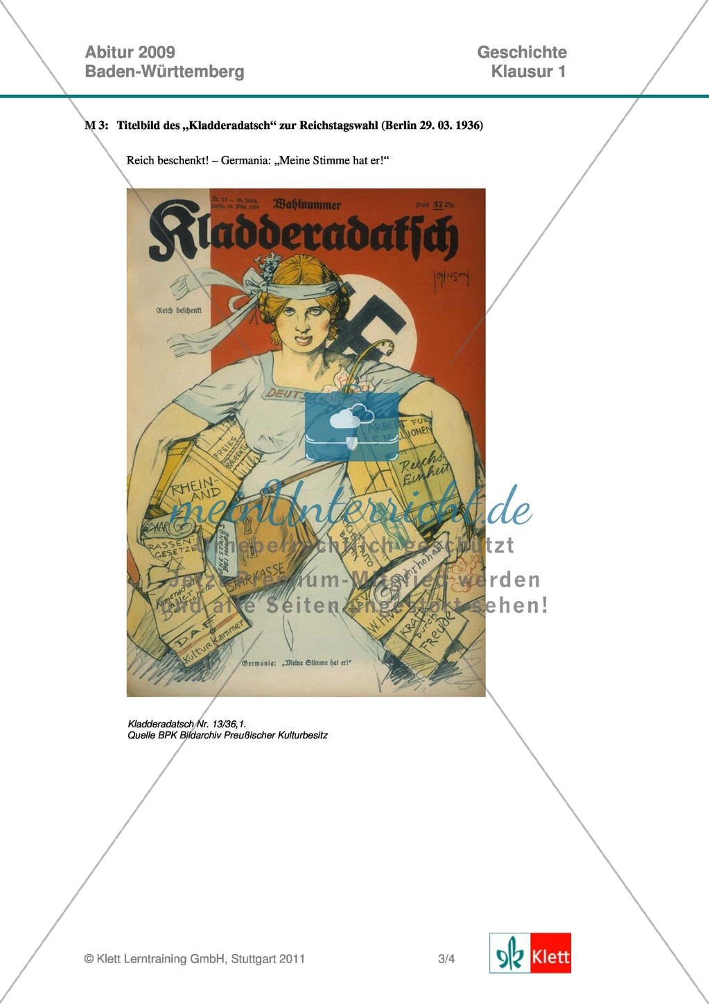 Abituraufgabe Baden-Württemberg 2009: Nationalsozialismus-Bildinterpretation der Titelseite der Zeitschrift