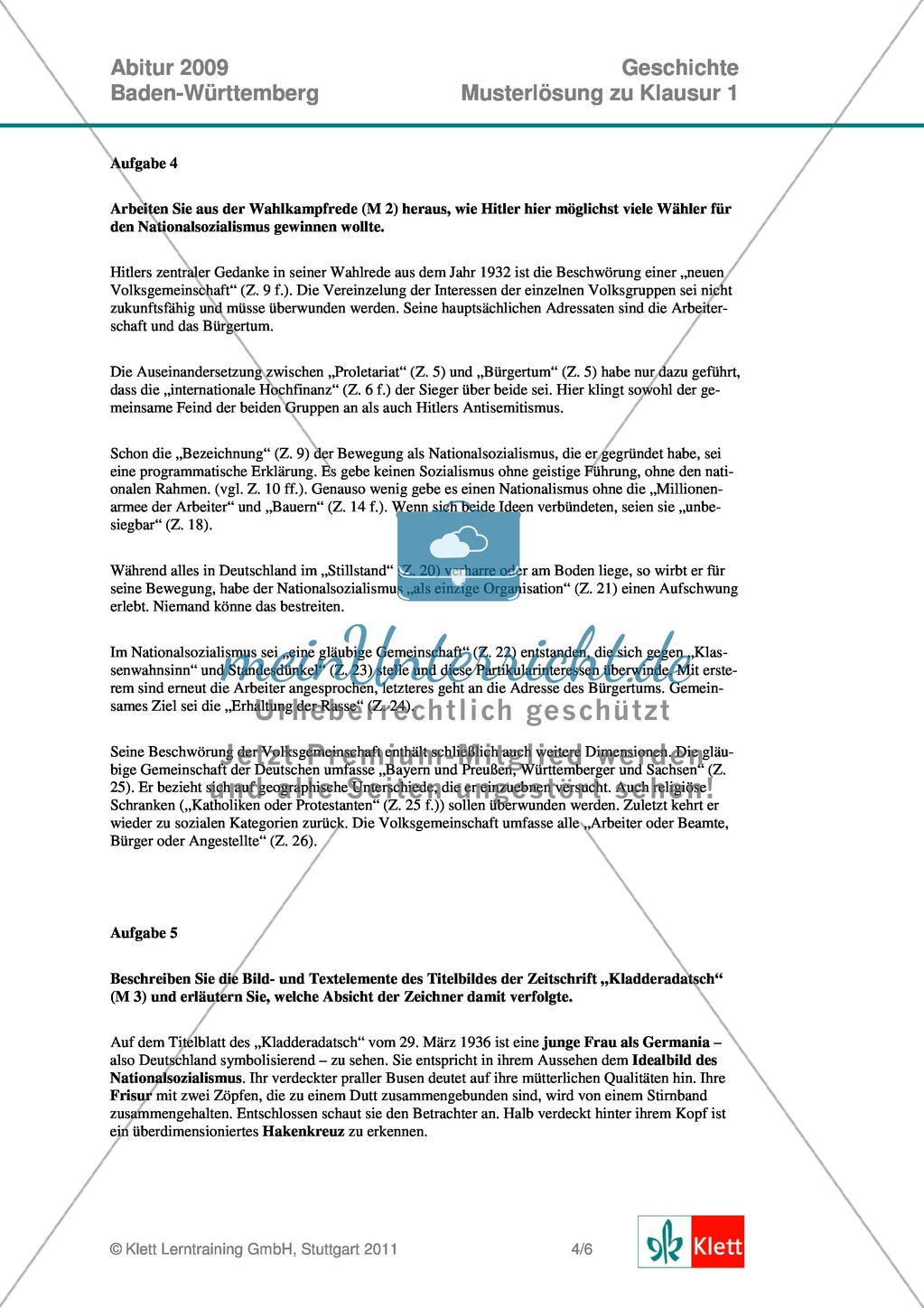 Abituraufgabe Baden-Württemberg 2009: Nationalsozialismus-Bildinterpretation der Titelseite der Zeitschrift