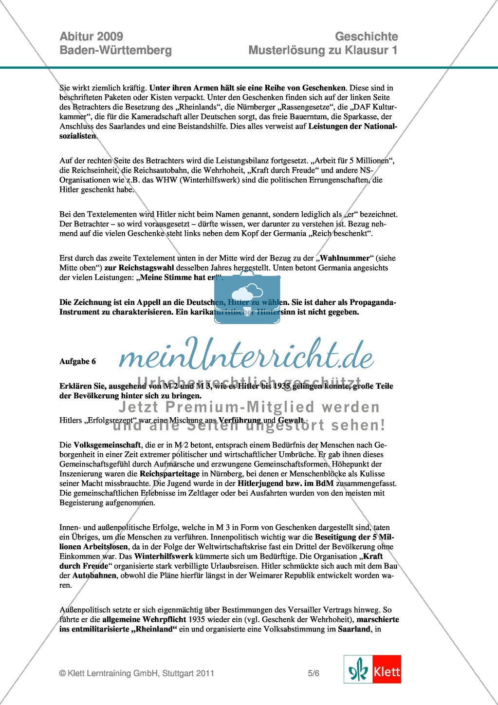 Abituraufgabe Baden-Württemberg 2009: Nationalsozialismus-Bildinterpretation der Titelseite der Zeitschrift