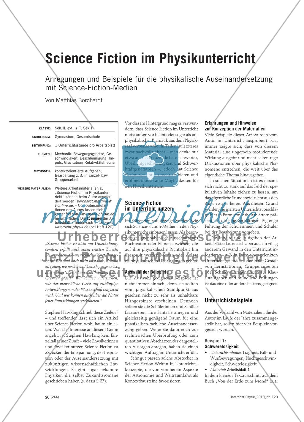 Science Fiction im Physikunterricht - Anregungen und Beispiele für die physikalische Auseinandersetzung mit Science-Fiction-Medien Preview 1