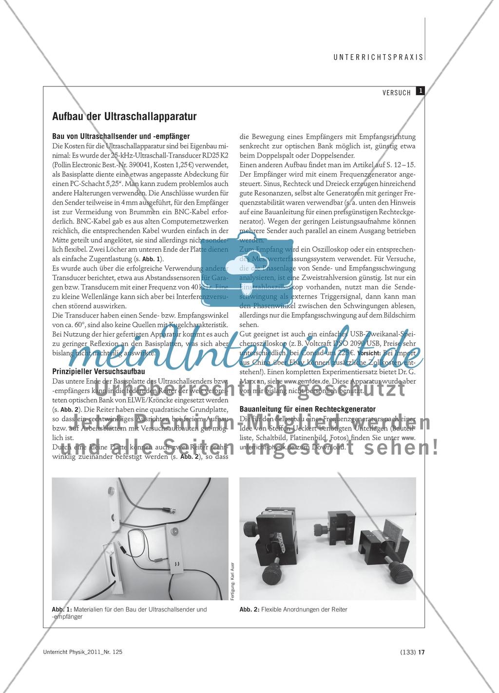 Interferenzversuche mit Ultraschall - Demonstrations- und Schülerexperimente mit einer einfachen und preisgünstigen Apparatur Preview 2