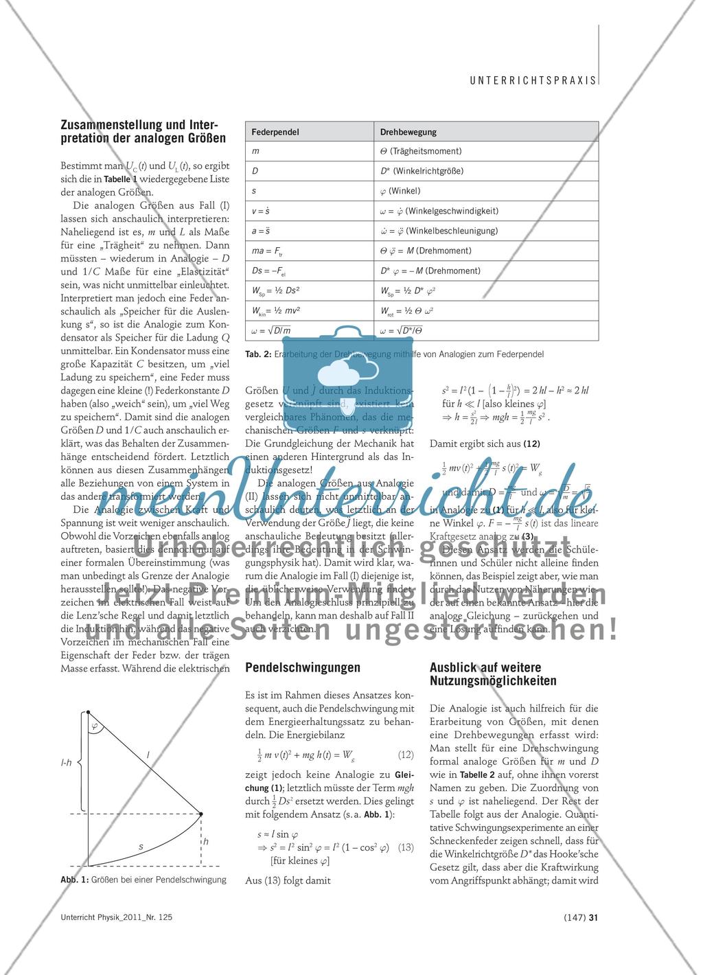 Analogien zum Verstehen nutzen - Analoge Behandlung von mechanischen und elektrischen Schwingungen mit einem Energieansatz Preview 3
