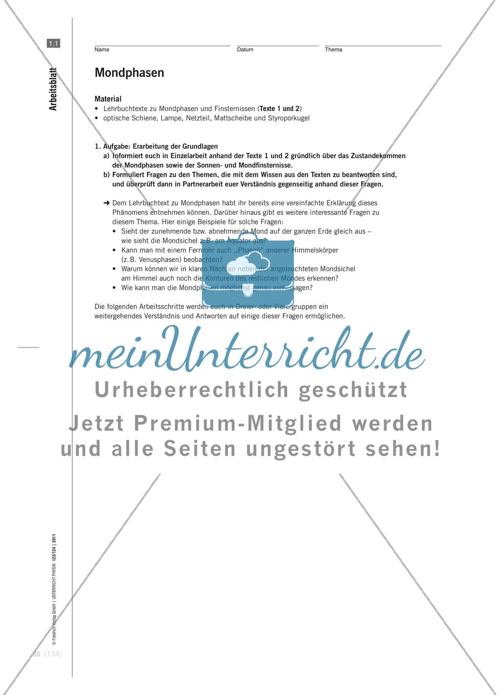 Mondphasen und Finsternisse - Beispiel eines kompetenzorientierten Vorgehens im Anfangsunterricht Physik Preview 6