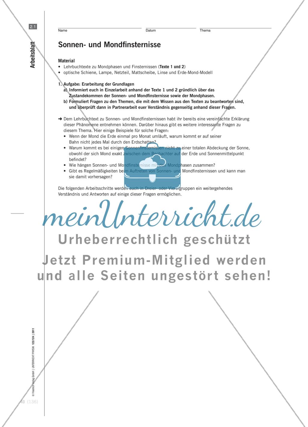 Mondphasen und Finsternisse - Beispiel eines kompetenzorientierten Vorgehens im Anfangsunterricht Physik Preview 8