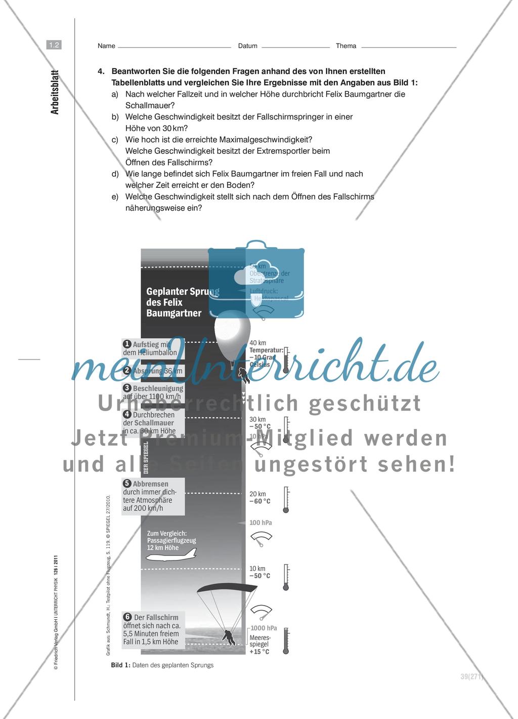 Fallschirmspringer durchbricht die Schallmauer! Oder doch nicht?! - Modellbildung mittels Tabellenkalkulationssoftware Preview 3