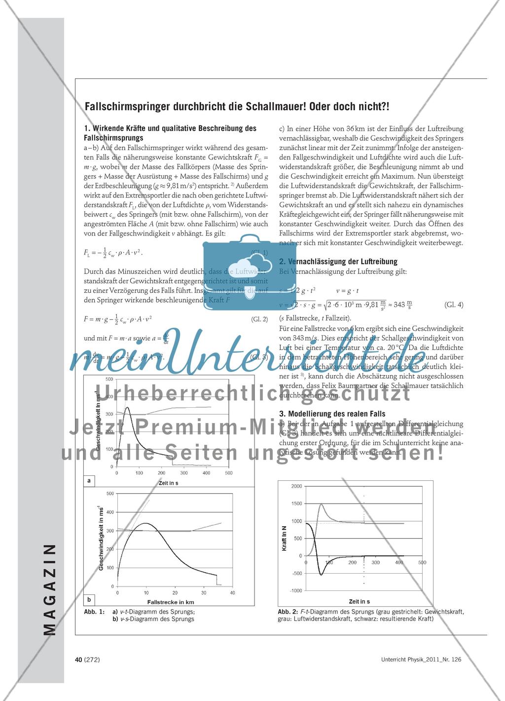 Fallschirmspringer durchbricht die Schallmauer! Oder doch nicht?! - Modellbildung mittels Tabellenkalkulationssoftware Preview 4