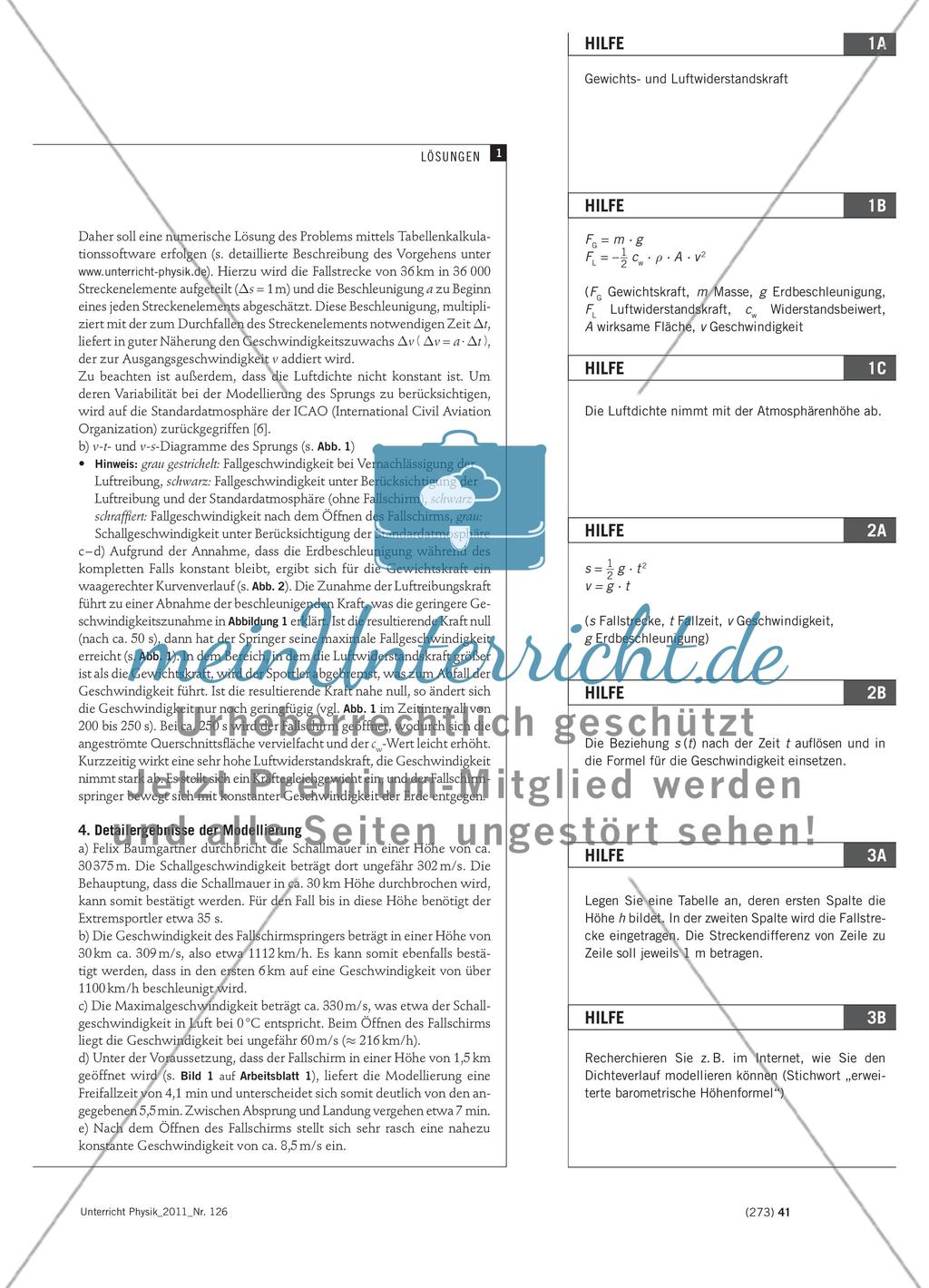 Fallschirmspringer durchbricht die Schallmauer! Oder doch nicht?! - Modellbildung mittels Tabellenkalkulationssoftware Preview 5