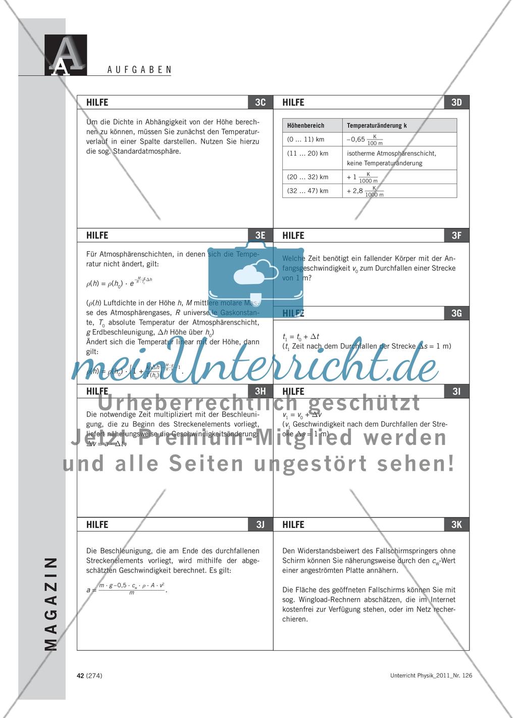 Fallschirmspringer durchbricht die Schallmauer! Oder doch nicht?! - Modellbildung mittels Tabellenkalkulationssoftware Preview 6