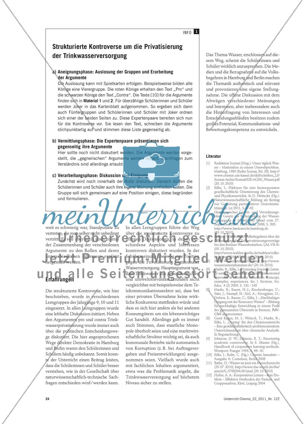 Sollen kommunale Wasserwerke privatisiert werden? - Eine strukturierte Kontroverse im Chemieunterricht Preview 3