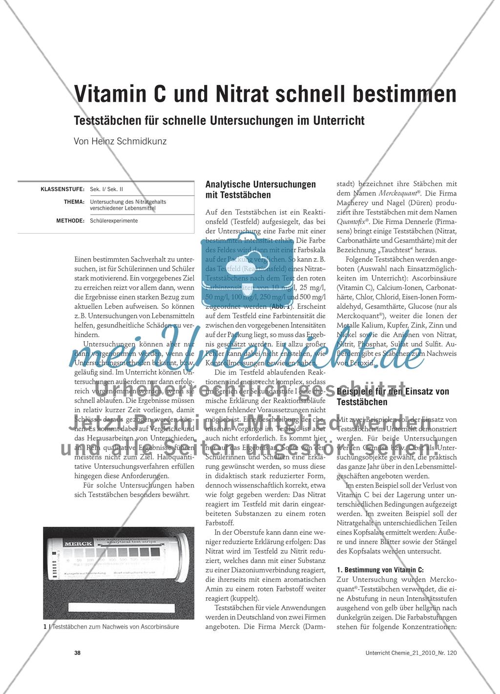 Vitamin C und Nitrat schnell bestimmen - Teststäbchen für schnelle Untersuchungen im Unterricht Preview 1