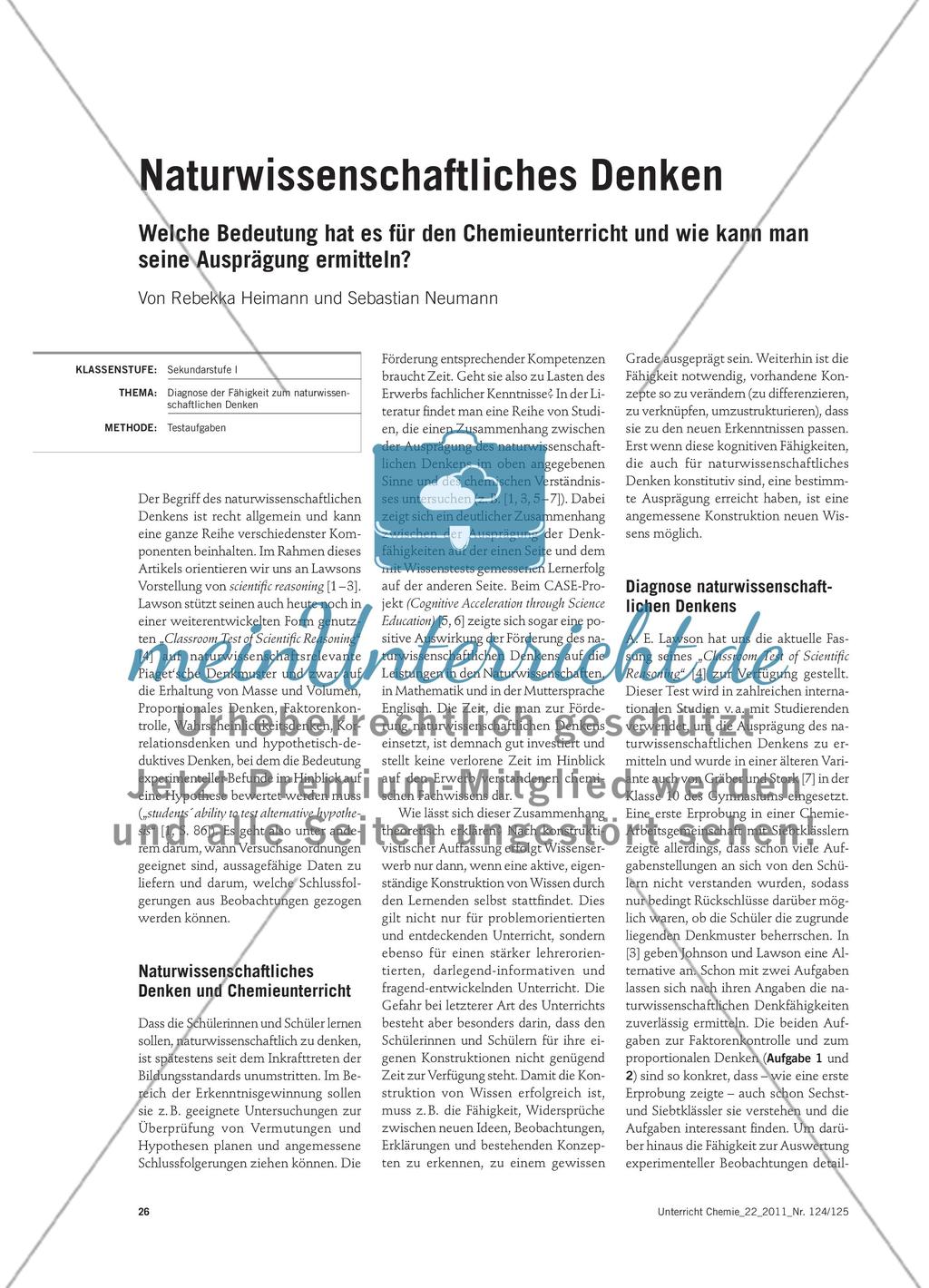 Naturwissenschaftliches Denken - Welche Bedeutung hat es für den Chemieunterricht und wie kann man seine Ausprägung ermitteln? Preview 1