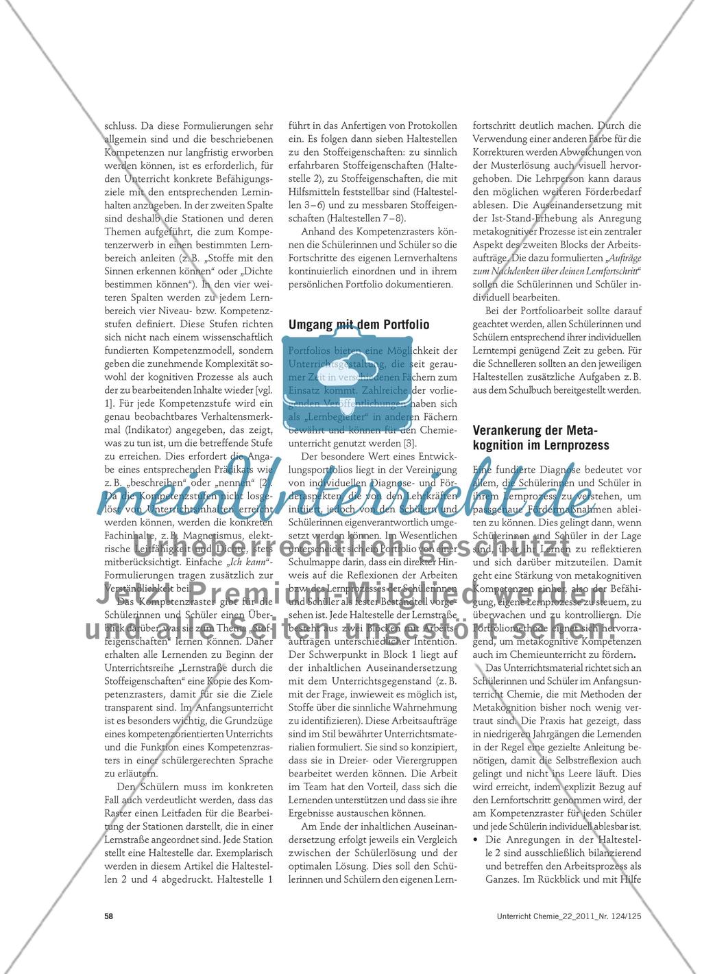 Lernstraße durch die Stoffeigenschaften - Beispiele aus einem Portfolio auf der Basis eines Kompetenzrasters Preview 3