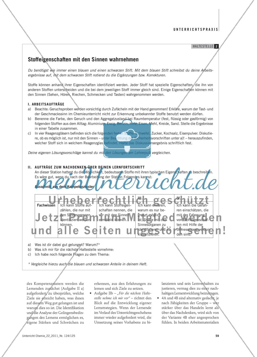 Lernstraße durch die Stoffeigenschaften - Beispiele aus einem Portfolio auf der Basis eines Kompetenzrasters Preview 4