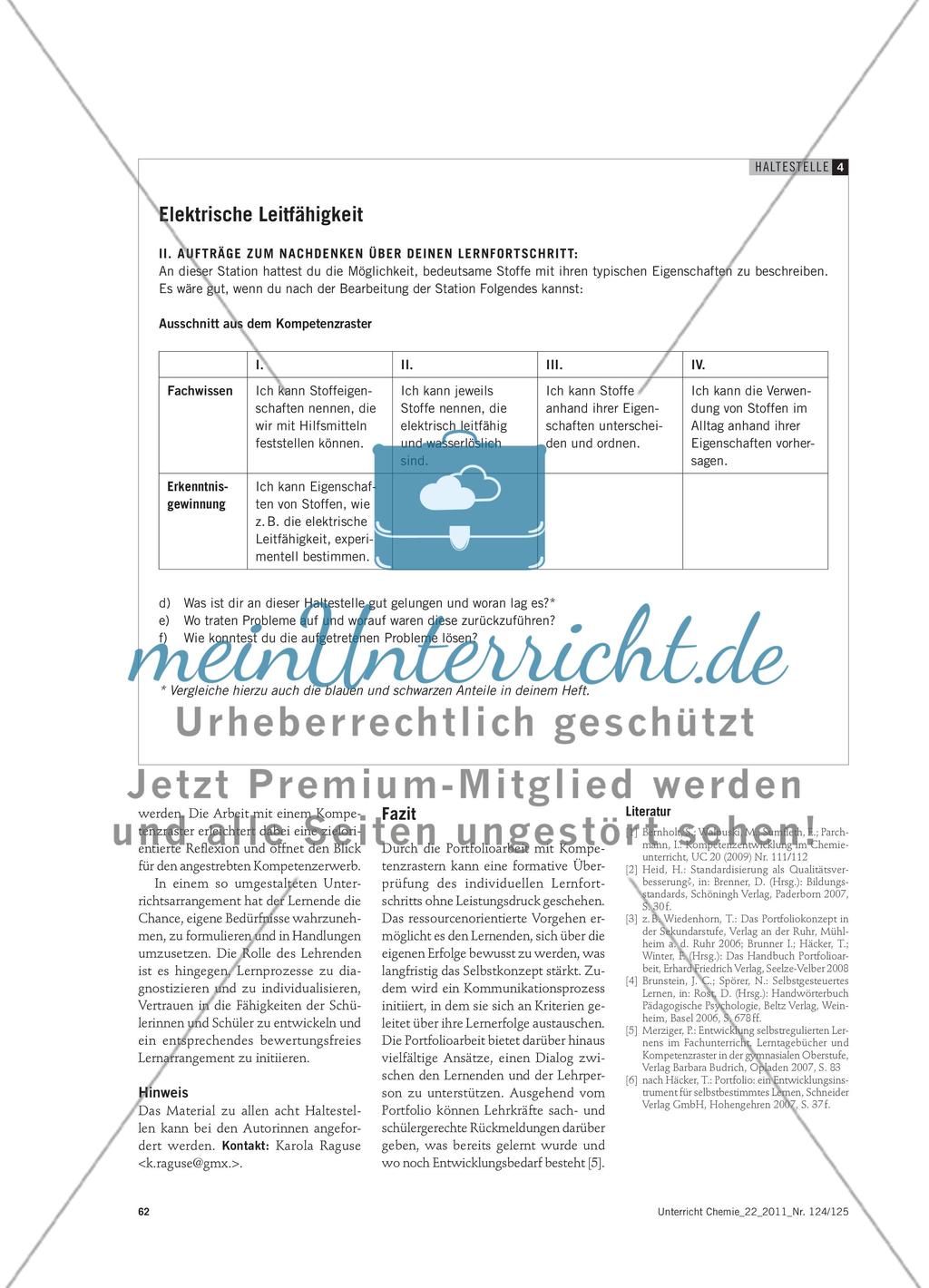 Lernstraße durch die Stoffeigenschaften - Beispiele aus einem Portfolio auf der Basis eines Kompetenzrasters Preview 7