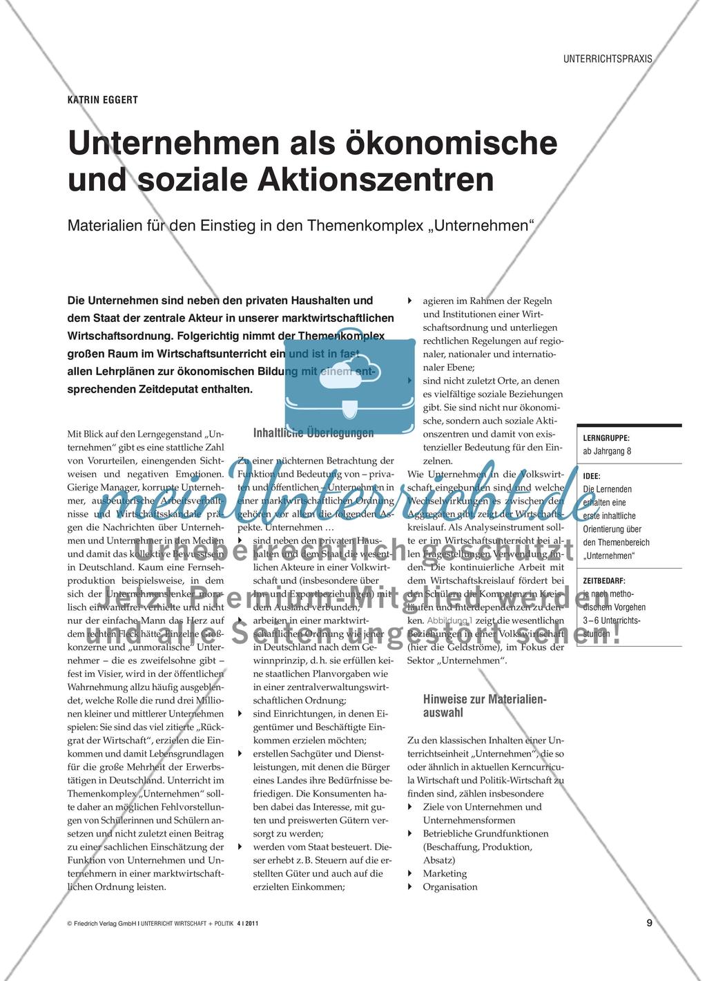 Unternehmen als ökonomische und soziale Aktionszentren - Materialien für den Einstieg in den Themenkomplex „Unternehmen“ Preview 1