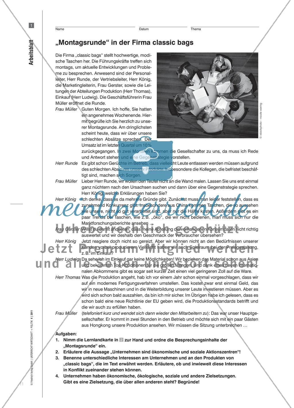 Unternehmen als ökonomische und soziale Aktionszentren - Materialien für den Einstieg in den Themenkomplex „Unternehmen“ Preview 3
