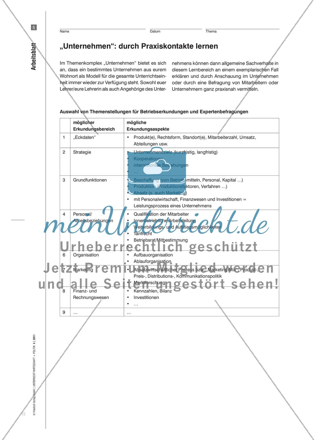 Unternehmen als ökonomische und soziale Aktionszentren - Materialien für den Einstieg in den Themenkomplex „Unternehmen“ Preview 7