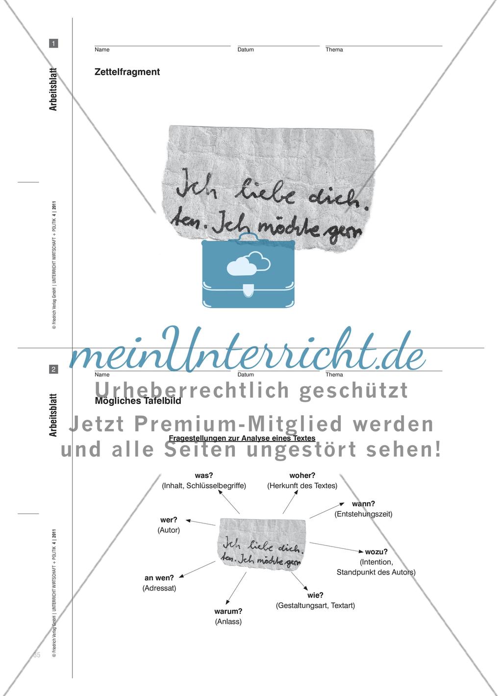 Einführung in die Erarbeitung von Texten - Leitfragen für die Textarbeit Preview 3