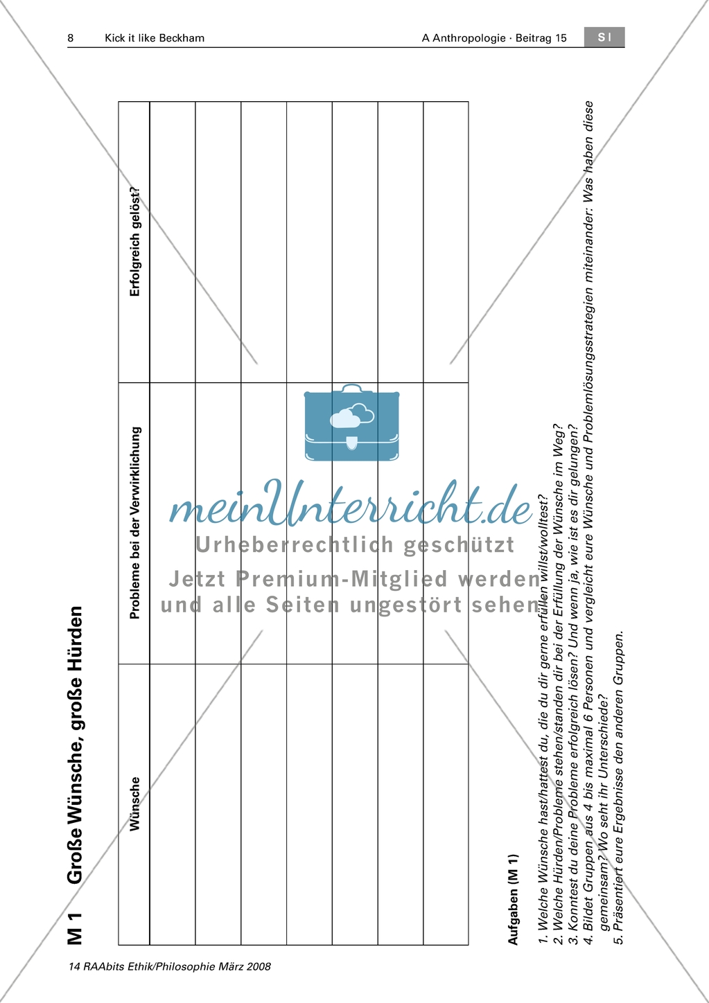 Wünsche und Ziele - Traum oder Wirklichkeit: Arbeitsmaterial mit Erläuterungen Preview 1