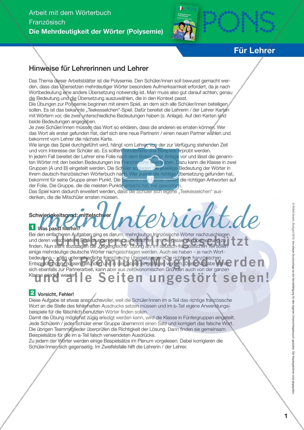 Mehrdeutigkeit der Wörter Preview 1
