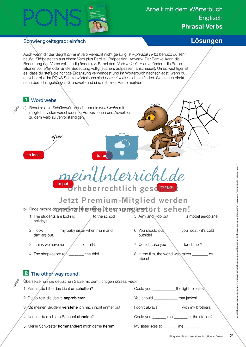 Phrasal Verbs mithilfe eines Wörterbuchs übersetzen + Lösungen Preview 2