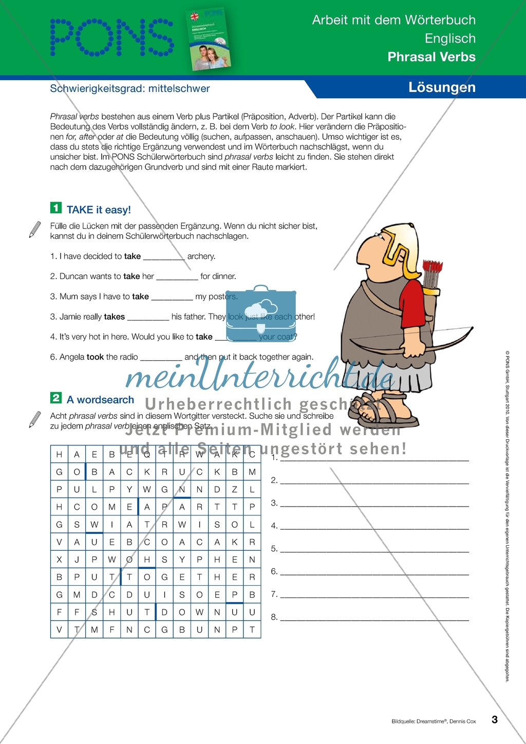Phrasal Verbs mithilfe eines Wörterbuchs übersetzen + Lösungen Preview 3