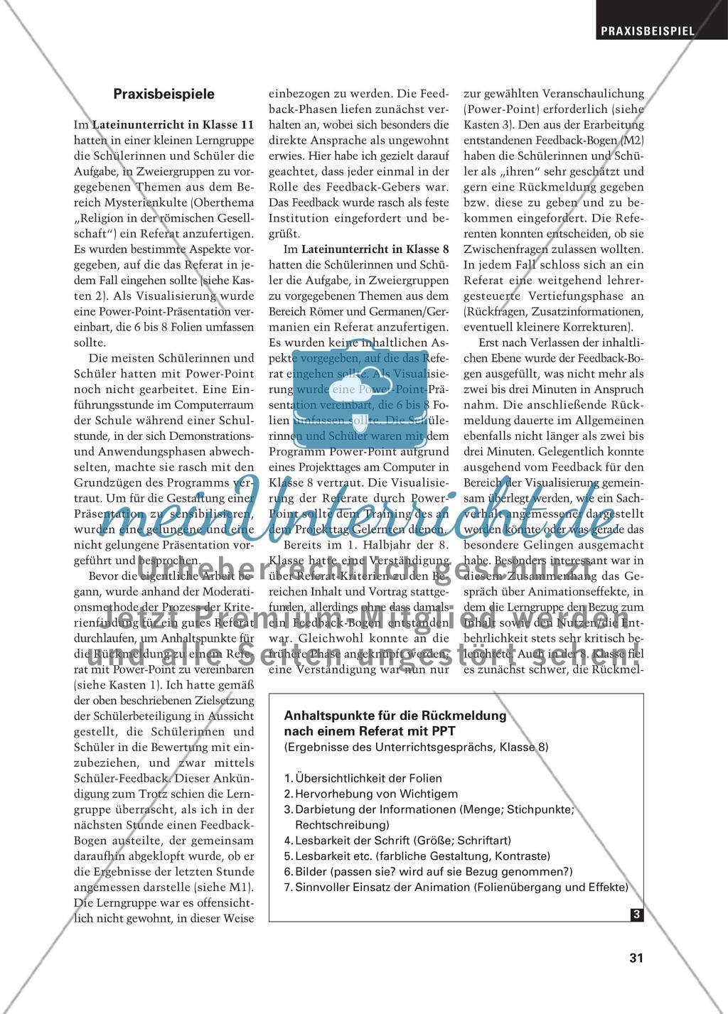 Aufbau einer Feedback-Kultur bei Referaten - Rückmeldungen als Schritt zur Demokratisierung von Bewertung mündlicher Mitarbeit Preview 4