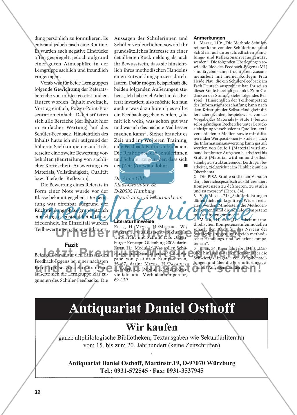 Aufbau einer Feedback-Kultur bei Referaten - Rückmeldungen als Schritt zur Demokratisierung von Bewertung mündlicher Mitarbeit Preview 5