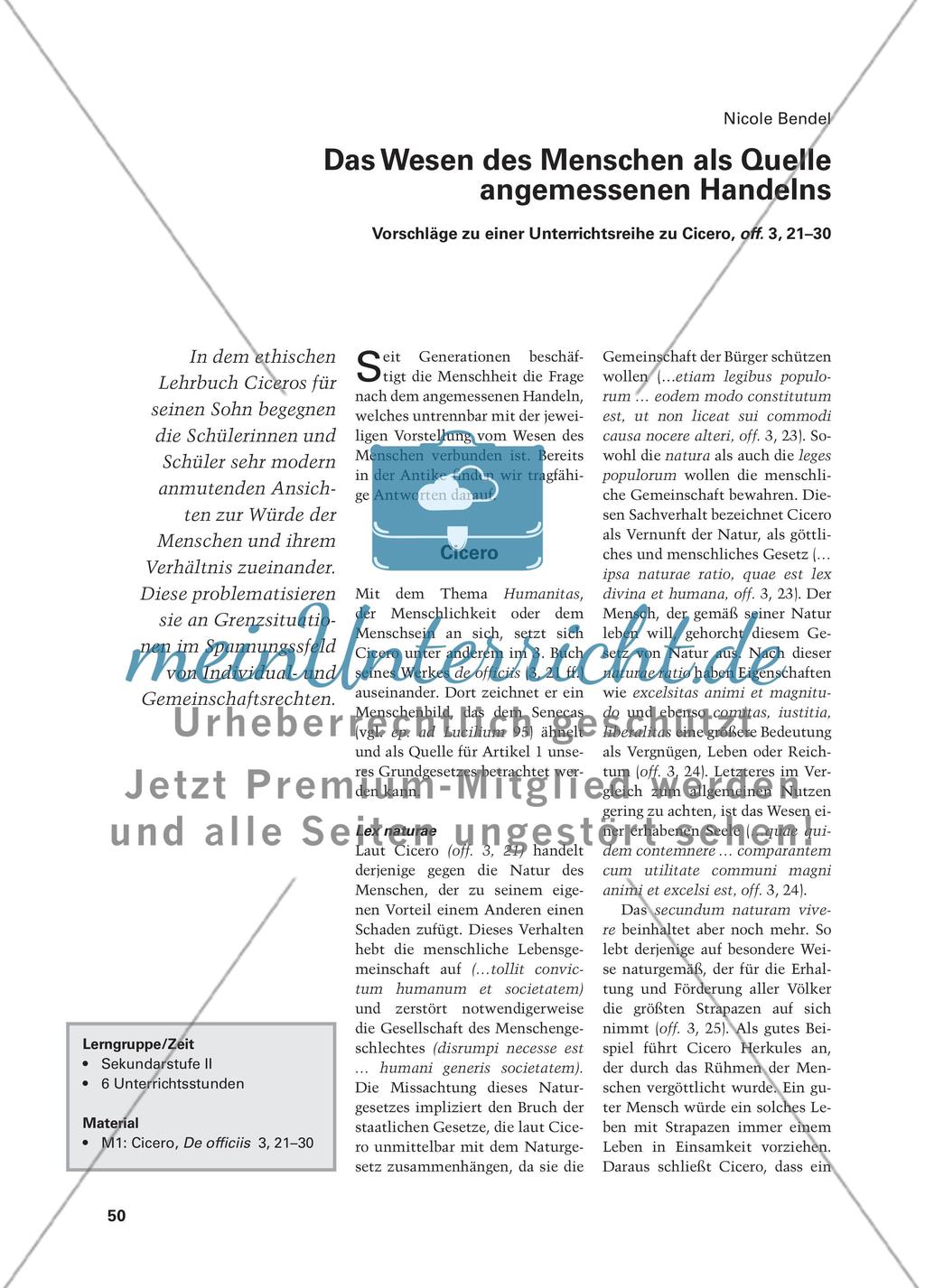 Das Wesen des Menschen als Quelle angemessenen Handelns - Vorschläge zu einer Unterrichtsreihe zu Cicero, off. 3, 21–30 Preview 1