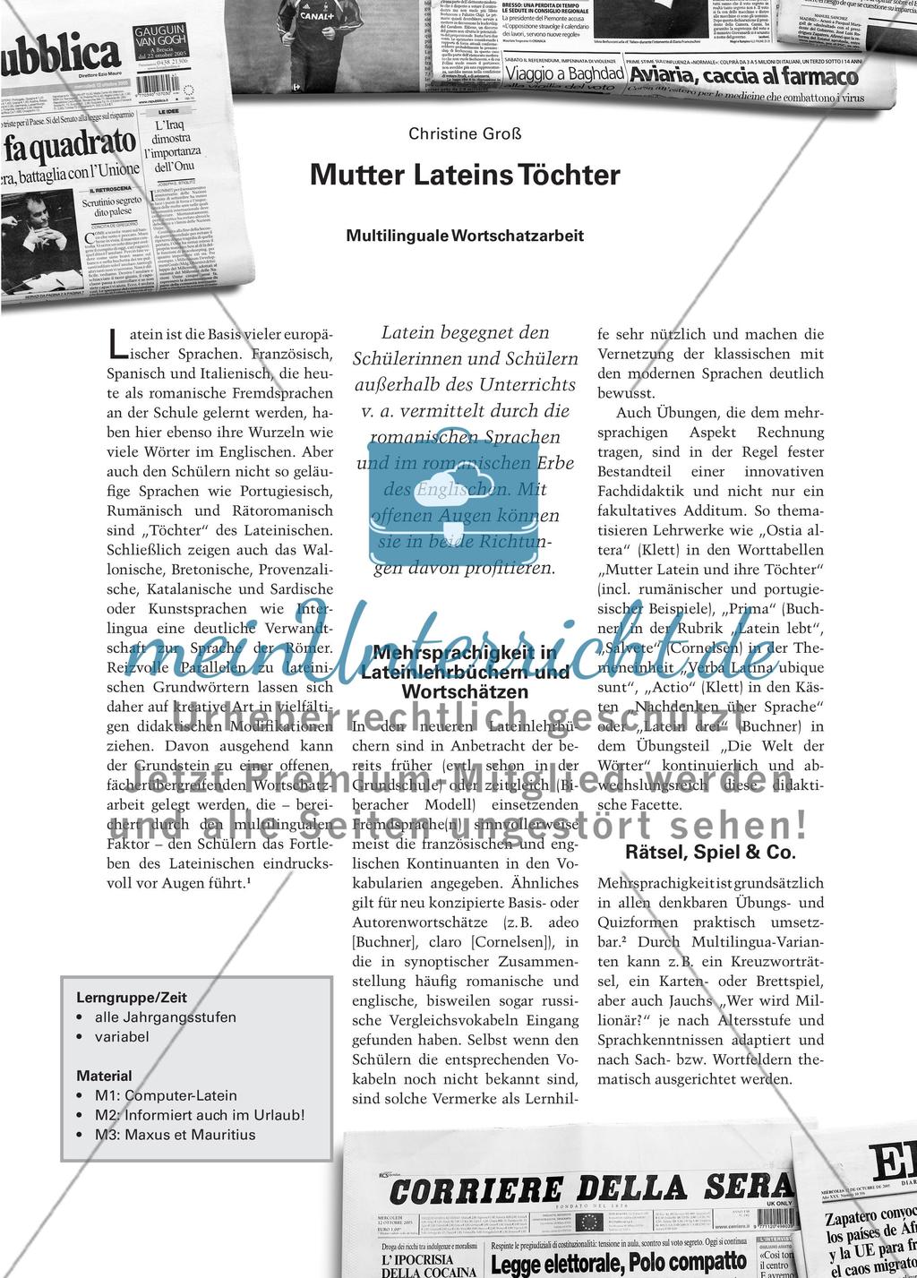 Mutter Lateins Töchter - Multilinguale Wortschatzarbeit Preview 1